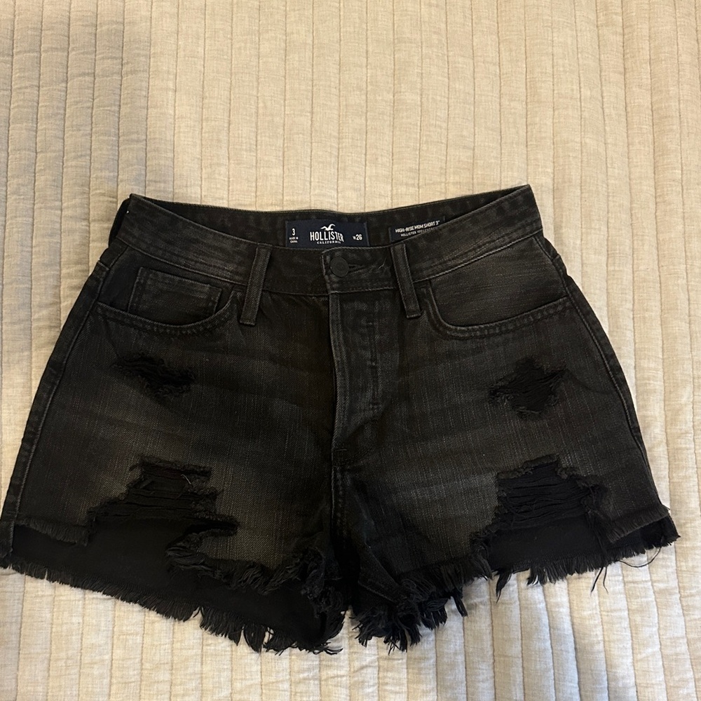 Hollister High Rise Women's Black Ripped Jean Shorts
